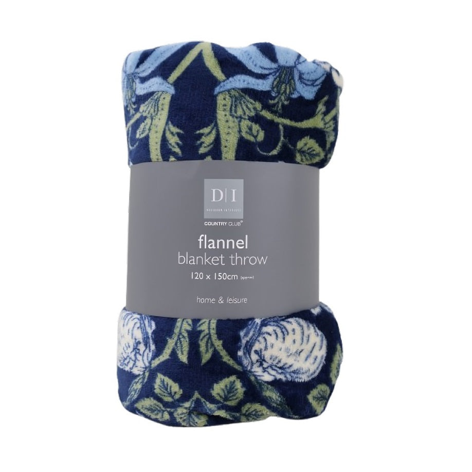 Country Club Flora and Fauna Design Flannel Blanket Throw Multicoloured 120cm x 150cm BLS235580