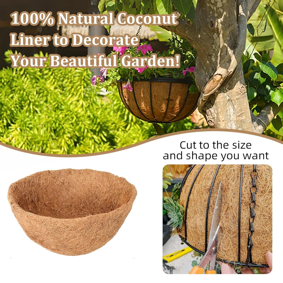 SiL Outdoor Living Coco Basket Liner Brown 31cm x 31cm x 14cm 222g GG5034 | Natural Coconut Fiber | Hanging Basket Liner for Planters and Flowers | Durable and Breathable for Healthy Plant Growth