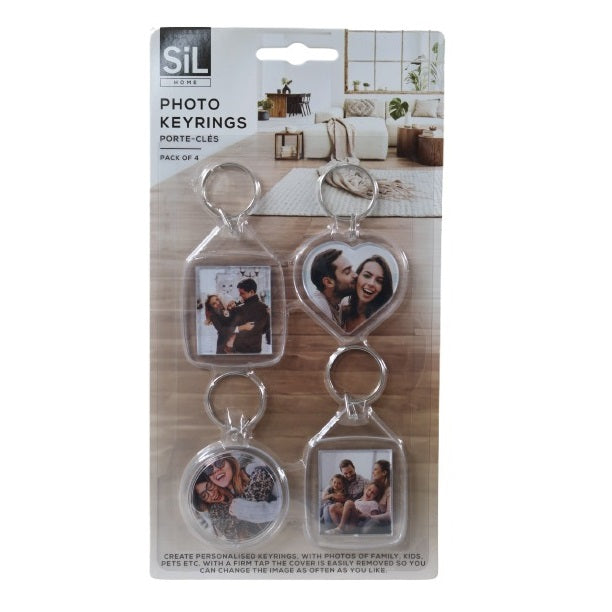 SiL Photo Keyrings Clear 22cm x 18cm Pack of 4 KK0169A | Assorted Designs | Keychains for Personalized Photos | For Family and Friends