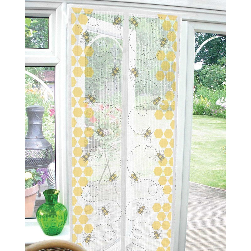 Country Club Bees Magnetic Insect Door Screen Multicoloured 210cm x 90cm HWP230783 | Protects Against Insects | Easy Installation | Fast 9 Magnet Automatic Closing System | Ideal for Pets