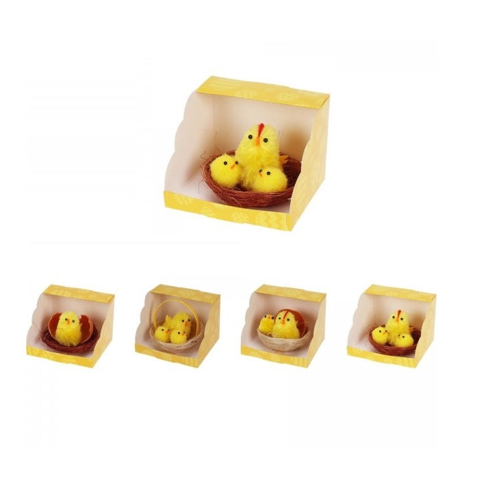Easter Decorations Miniature Fluffy Chicks in Nest Yellow 6cm CK1000080 | Cute Spring Decor for Easter Baskets and Party Favors
