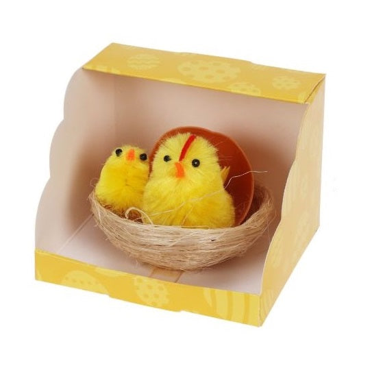Easter Decorations Miniature Fluffy Chicks in Nest Yellow 6cm CK1000080 | Cute Spring Decor for Easter Baskets and Party Favors
