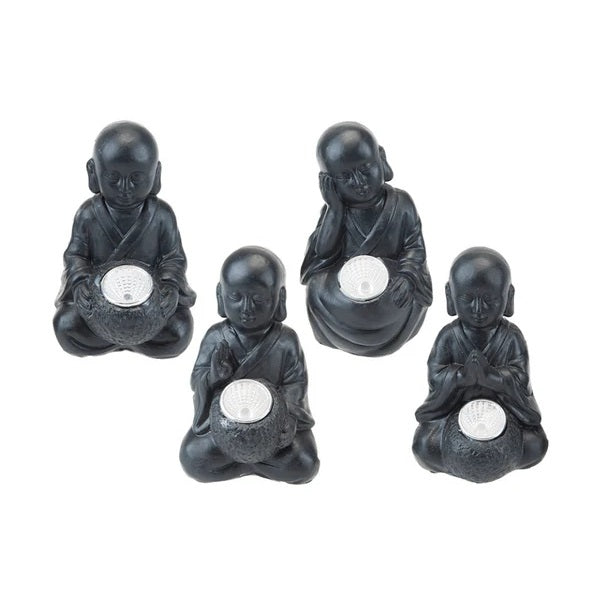 PMS Solar-Powered Baby Buddha Monk LED Garden Light Statues Black 5cm x 6cm x 8.5cm Pack of 1 956628 | Outdoor Decorative for Patio-Pathway and Home Decor