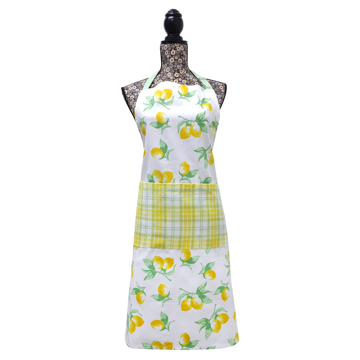 Country Club Lemon Print Apron with Adjustable Neck Strap Multicoloured KCO193668 | Stylish Kitchen Cooking Apron for Women and Men | With Front Pocket | 100 Percent Cotton