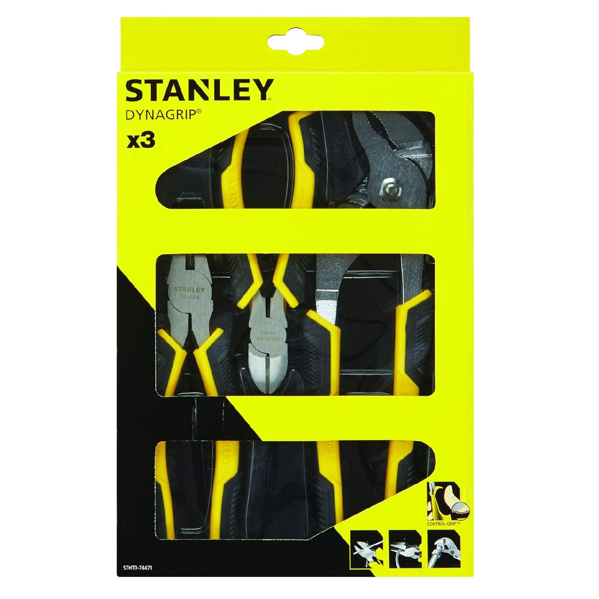 Stanley Dynagrip Pliers Set Black and Yellow Assorted Sizes Pack of 3 STHT0-74471