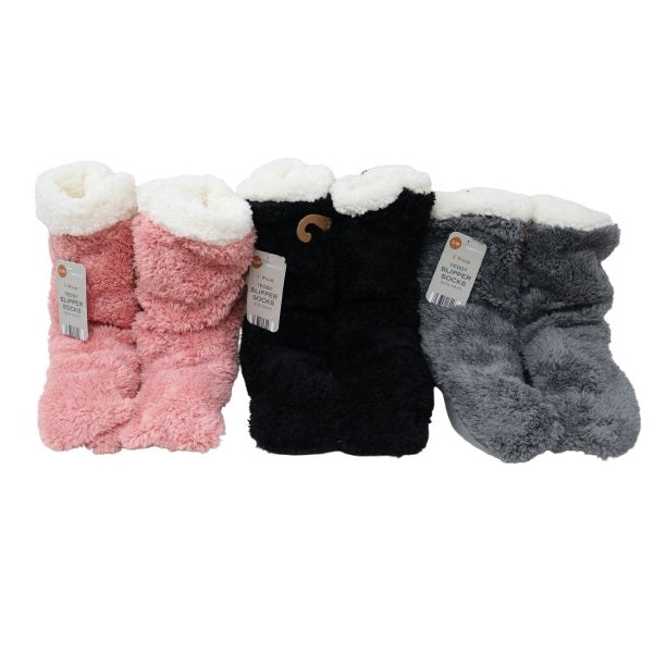 Country Club Small-Medium Teddy Slipper Socks for Women Assorted Colours Pack of 1 BAC225413 | Fluffy Fleece-Lined Boot Socks with Non-Slip Grips | Ultra-Soft and Cozy Lounge Socks