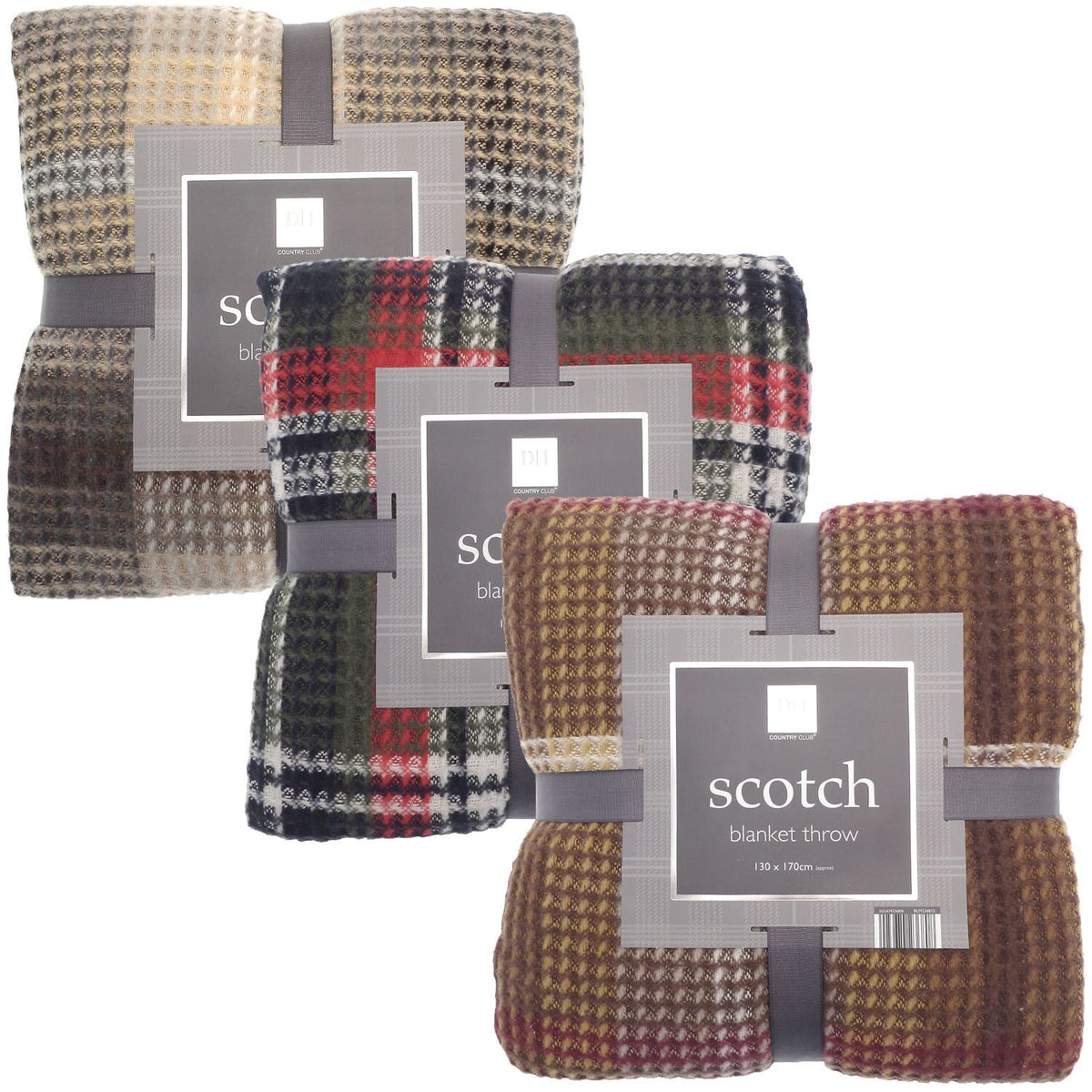 Country Club Scotch Tartan Check Design Blanket Throw Assorted Colours 130cm x 170cm Pack of 1 BLM236815 | Soft Waffle Texture Fleece