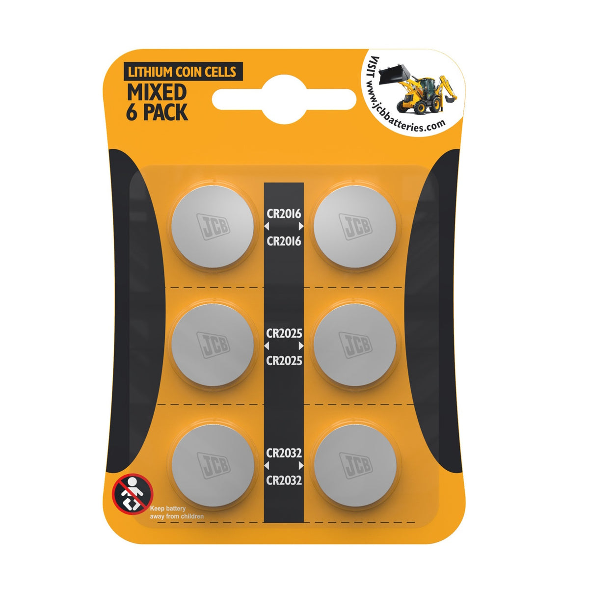 JCB Lithium Coin Cell Batteries Mixed Set Silver Pack of 6 S4901 | CR2016-CR2025-CR2032-3V | Long-Lasting Power | For Electronics-Toys-Watches and More