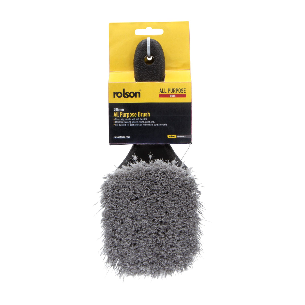 Rolson All Purpose Brush Grey and Black 205mm 42942 | Non Slip Handle with Soft Bristles | Ideal for Cleaning Wheels Trims Grills etc