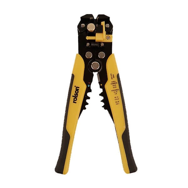 Rolson Automatic Wire Stripper and Crimper Black and Yellow 210mm 20854 | Self Adjusting with Cushion Grips | For Stripping Wires and Insulation and Crimping Insulated and Non Insulated Terminals | Wire Stripping Range 0.5mm to 6mm | Carbon Steel Blades