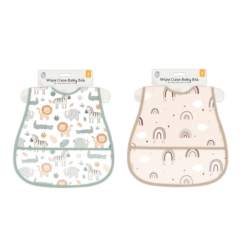 Gem Imports Wipe Clean Baby Bibs Assorted Colours Pack of 1 BAB11291 | For Messy Meals | Waterproof Feeding Bibs with Pocket
