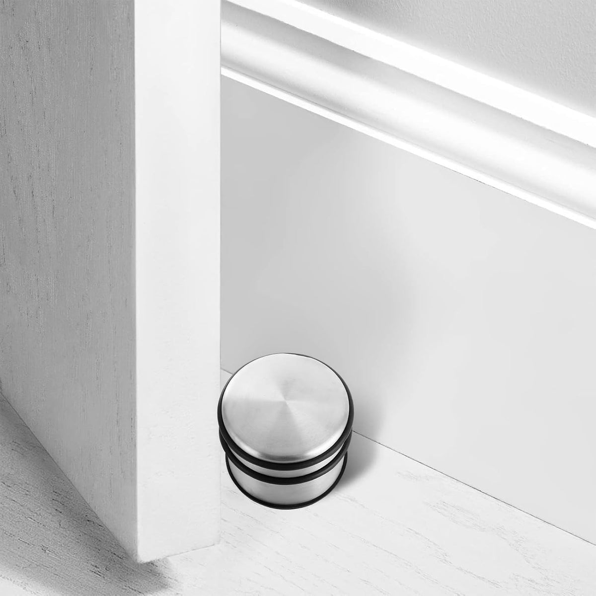 SiL Home Heavy Duty Non-Slip Stainless Steel Doorstop with Rubber Protectors Silver 9cm x 9cm x 8cm HH6144 | Floor and Wall Friendly