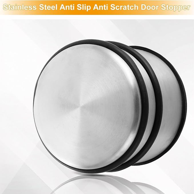 SiL Home Heavy Duty Non-Slip Stainless Steel Doorstop with Rubber Protectors Silver 9cm x 9cm x 8cm HH6144 | Floor and Wall Friendly