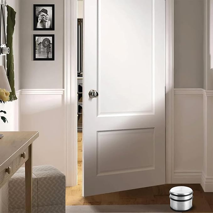 SiL Home Heavy Duty Non-Slip Stainless Steel Doorstop with Rubber Protectors Silver 9cm x 9cm x 8cm HH6144 | Floor and Wall Friendly