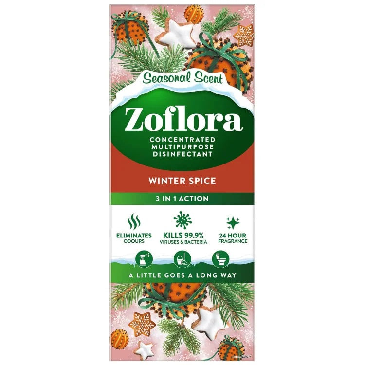 Zoflora Winter Spice 3-in-1 Action Concentrated Multipurpose Disinfectant Seasonal Scent Multicoloured 500ml ZOF95 | Eliminates Odours | 24Hr Fragrance | Kills Viruses and Bacteria