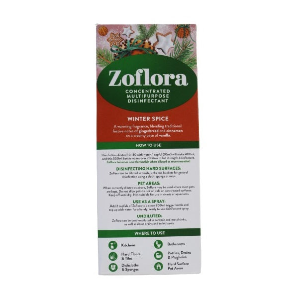 Zoflora Winter Spice 3-in-1 Action Concentrated Multipurpose Disinfectant Seasonal Scent Multicoloured 500ml ZOF95 | Eliminates Odours | 24Hr Fragrance | Kills Viruses and Bacteria