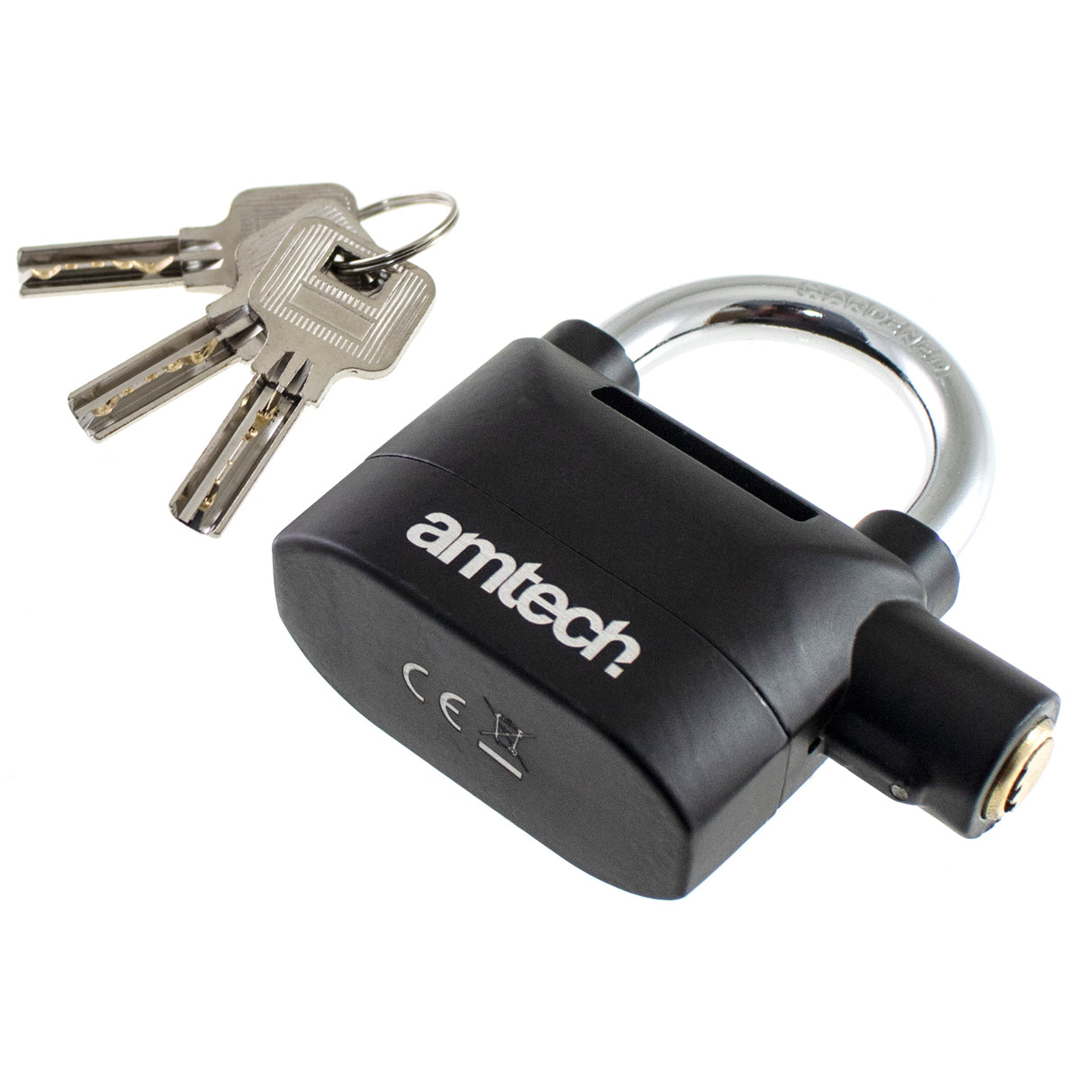 Amtech Heavy Duty Alarm Padlock Black 65mm T2310 | Supplied with 3 Keys