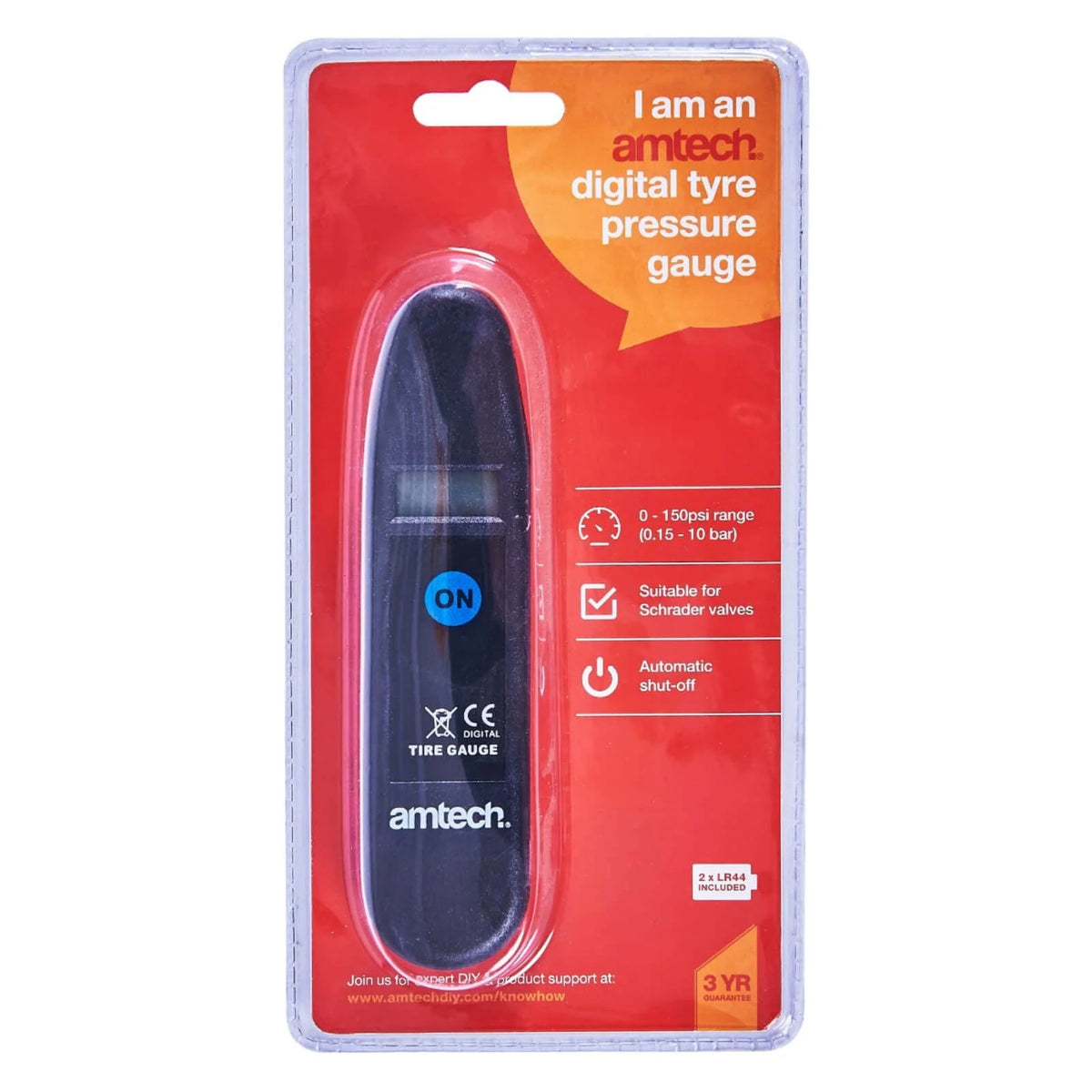 Amtech Digital Tyre Pressure Gauge Black S5658 | 0-150psi Range | Suitable for Schrader Valves | Automatic Shut-Off