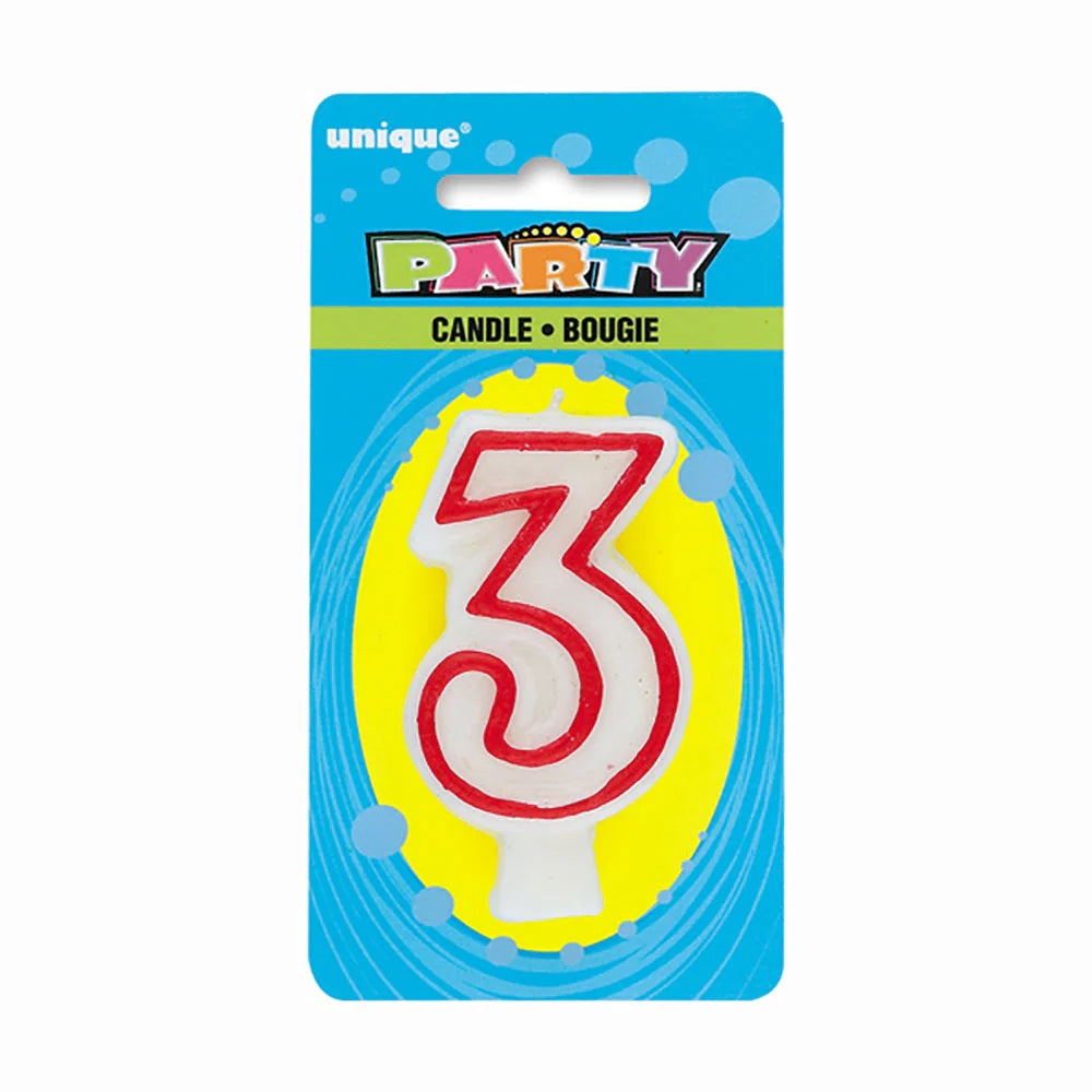 Unique Party Red Outline Birthday Candle Number 3 White and Red 2.75-Inch 360-3 | Ideal for Cakes and Cupcakes | For Birthdays Anniversaries and Other Special Occasions