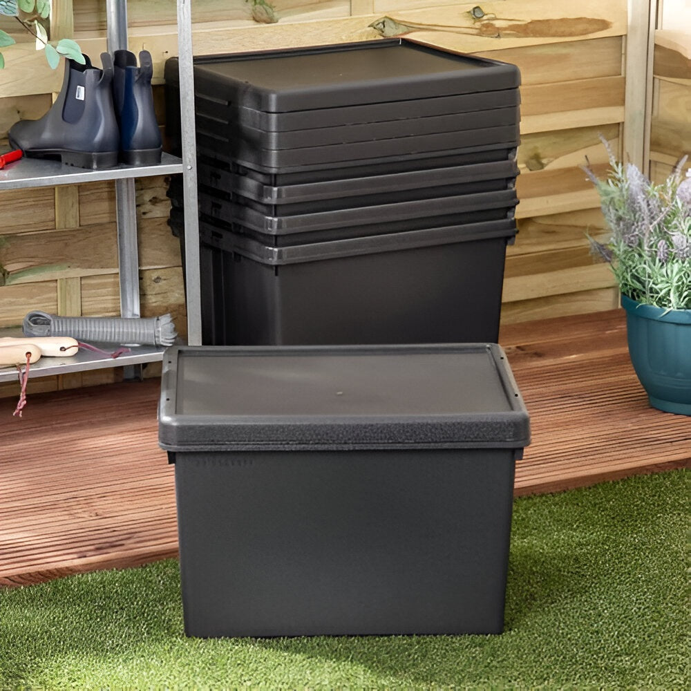 Wham Heavy Duty Box and Lid Black 45Ltr 39cm x 49cm x 32cm Z445140 | Durable | Strong | Resists High Impact Damage | Holes for Security Tie Wraps