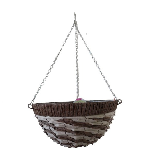 Smart Garden Raffina Faux Rattan Hanging Basket Planter with Chain and Liner Silver and Brown 14-Inch 6021010 | Weather-Resistant | Hanging Flower Pot for Outdoor and Indoor Use | Robust Construction for Long Life | Root Proof