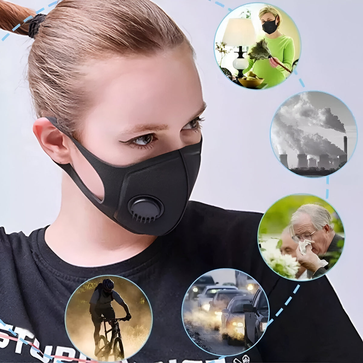 Reusable Air Pollution Face Mouth Mask with PM2.5 Breathing Valve Black
