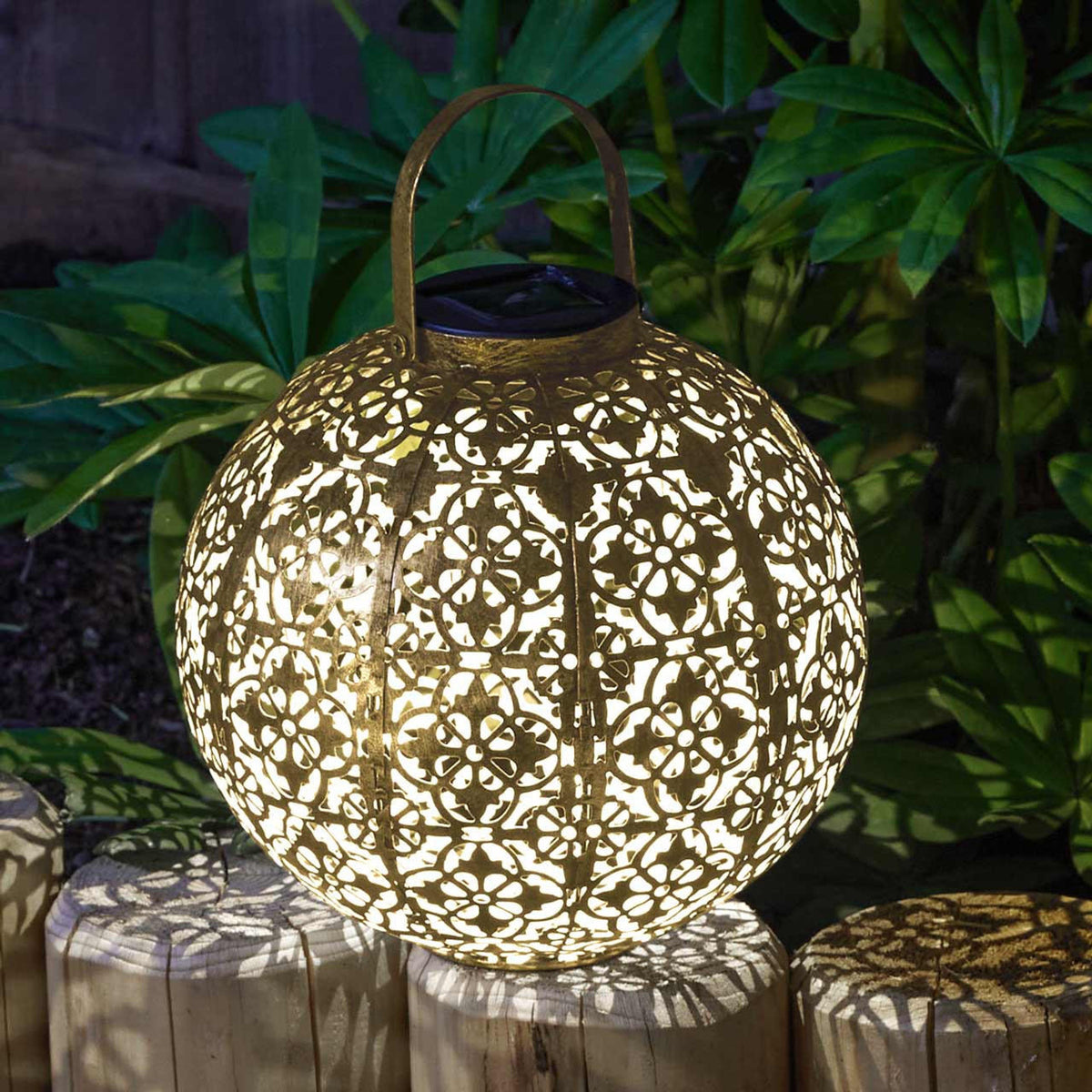 Smart Solar LED Solar Powered Damasquette Lantern Gold 1080031 | Decorative Silhouette Effect | Automatically Illuminates at Dusk | Can be Used as a Tabletop or Hanging Lantern