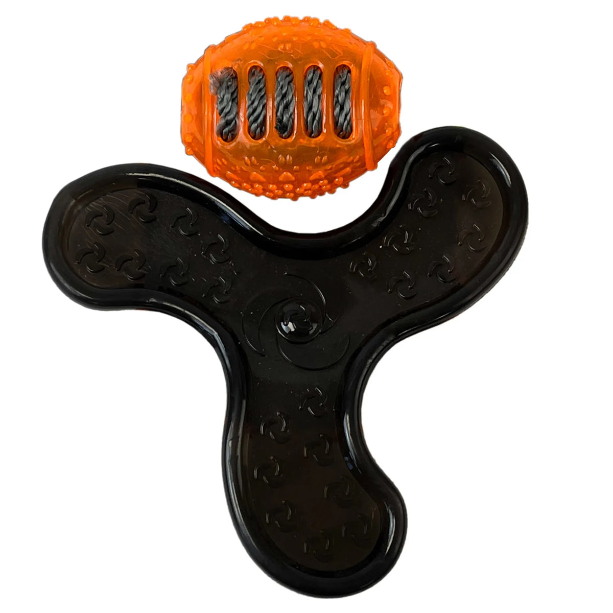 Pooch 2-in-1 Rugby Ball and Frisbee Pet Toy Assorted Colours Pack of 2 PET173172 | Interactive Chew and Fetch Toy