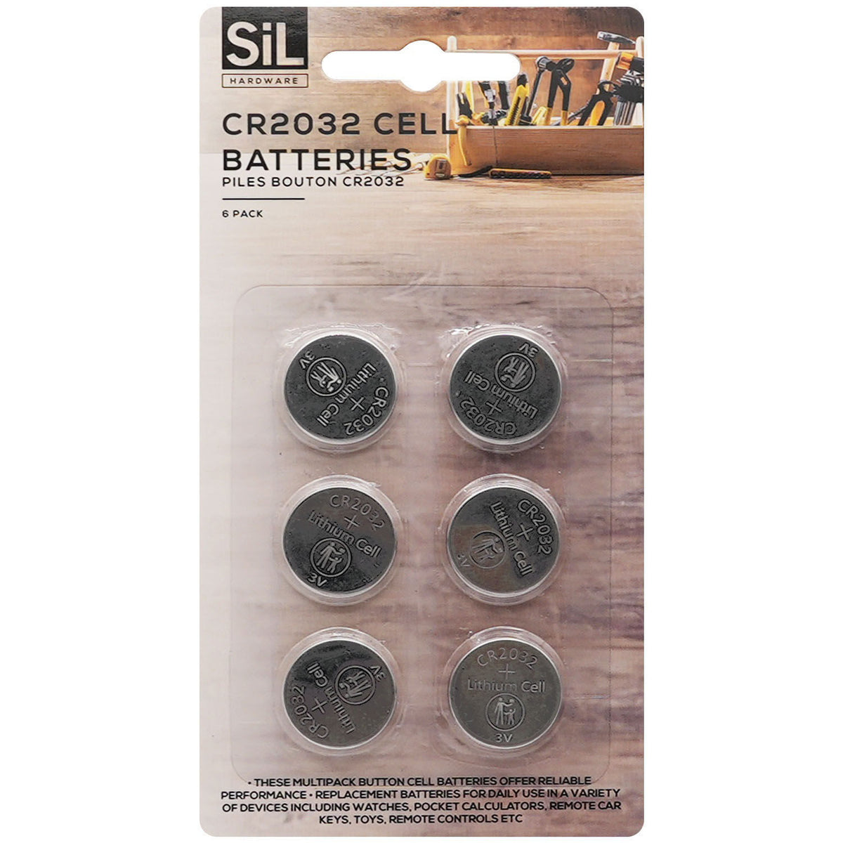 SIL Hardware CR2032 Cell Batteries Silver 3.2mm x 20mm Pack of 6 HH4002B | Reliable Performance | Use in a Variety of Devices Including Watches - Pocket Calculators - Remote Car Keys - Remote Controls Etc