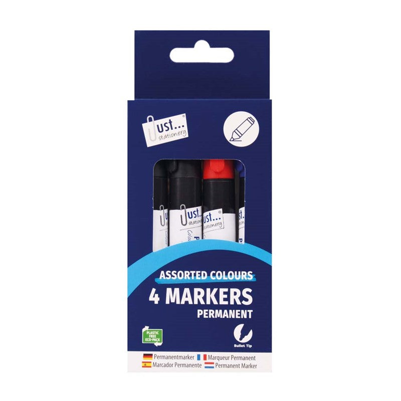 Tallon Just Stationery Bullet Tip Permanent Markers Assorted Colours Pack of 4 1104