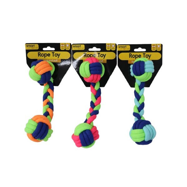 Smart Choice Dumbbell Rope Toy for Dogs Assorted Colours 25cm Pack of 1 SC1788 | Tug and Pull Chew Toy | Dental Health Support | Interactive Play for Dogs