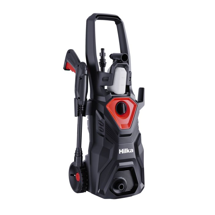 Hilka Electric Pressure Washer with Patio Cleaner 1600W Black 91051600 | Pressure 130 Bar | Adjustable Spray Lance | 5Mtr Cable | 5Mtr Hose | Ideal for Cars-Patios and Garden | Compact Design | 8L Per Minute Max Flow | Includes Patio Brush-Turbo Nozzle and Foam Bottle | Auto-stop Function