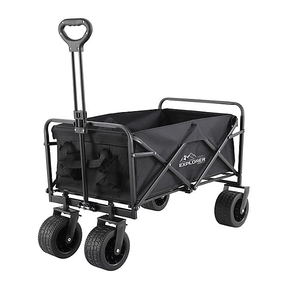 Country Club Explorer Foldable Handy Cart Black 90cm x 56cm x 99cm HWP232602 | 100Kg Max Load | Extra Wide Lockable Wheels | Adjustable Handle | Push and Pull Steering | Folds Down to Save Space | Ideal for Beach-Camping-Gardening and Picnics | Fits Easily into Small Cars