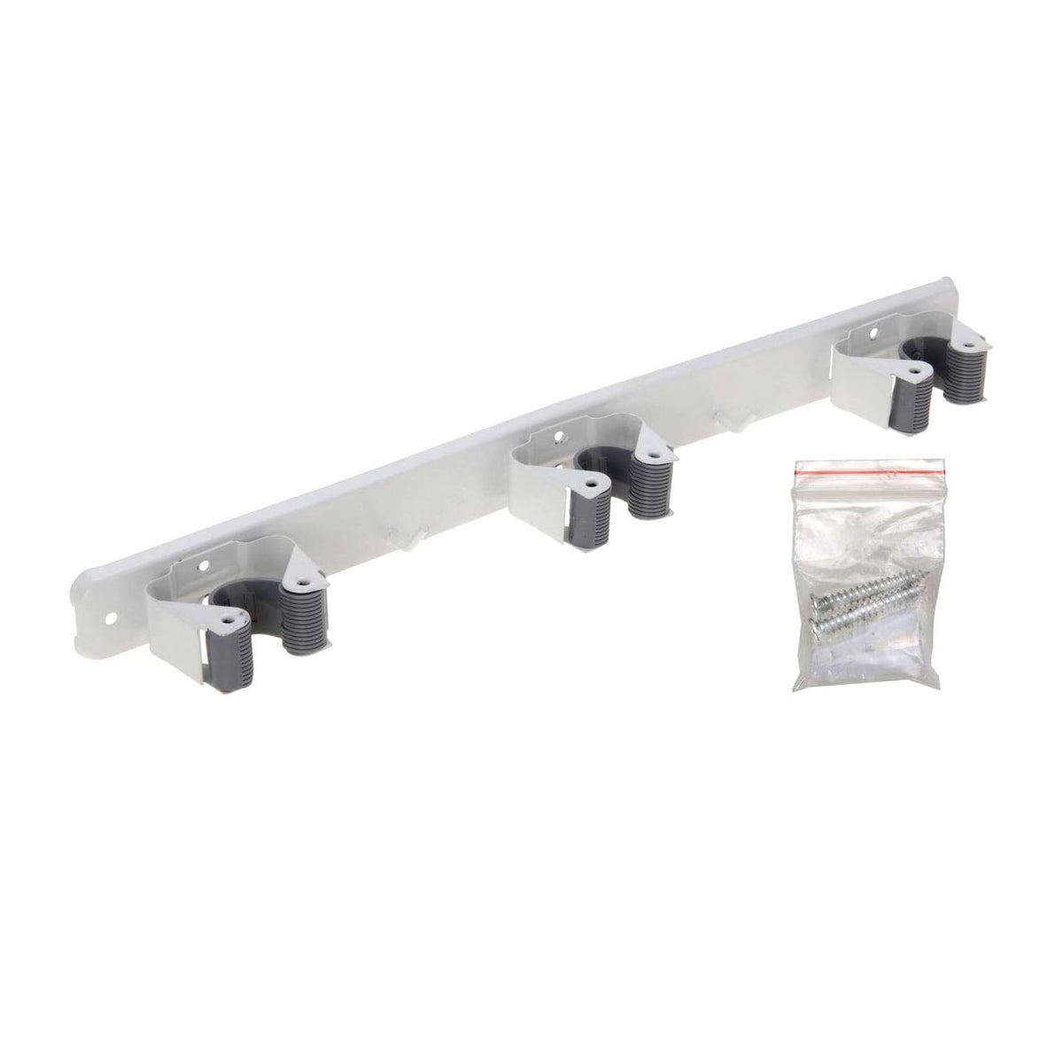 Progarden Wall Mount Garden Tool Holder Wall Mount White and Black 43cm x 8.4cm x 6cm CY4650890 | 3 Slot Storage Rack with Grip Clips | Organiser for Brooms-Rakes-Mops and Garden Tools