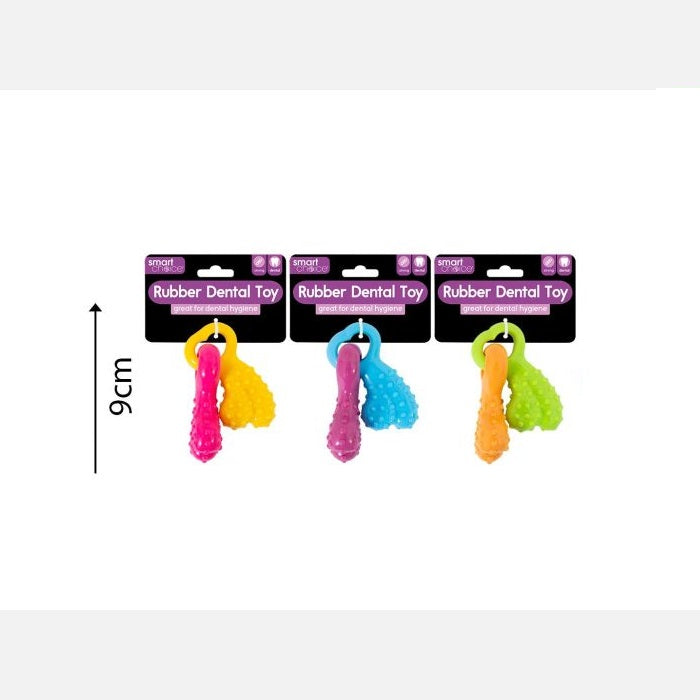 Smart Choice Rubber Dental Toy for Dogs Assorted Colours 5cm x 5cm x 11cm Pack of 2 SC1617 | Durable Chew Toy for Teeth Cleaning and Gum Massage | Great for Dental Hygiene | Robust Rubber and Durable Nylon | For Games of Throw and Fetch