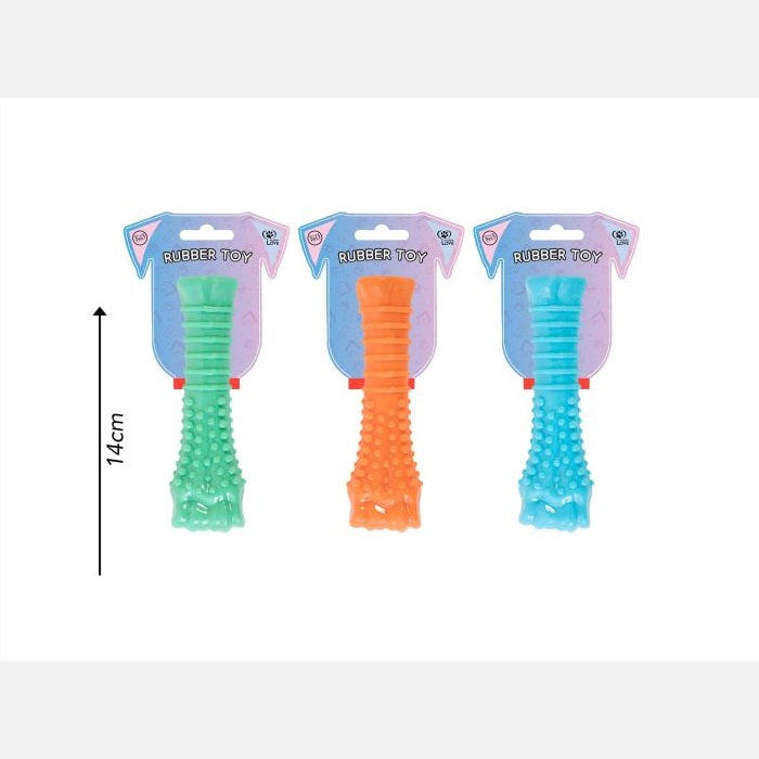 World of Pets Rubber Toy for Puppies Assorted Colours 14cm x 4cm Pack of 1 WP1383 | Durable and Fun | For Dental Hygiene | Robust Rubber and Lightweight | A Great Chew Toy | For Puppies That Loves to Play