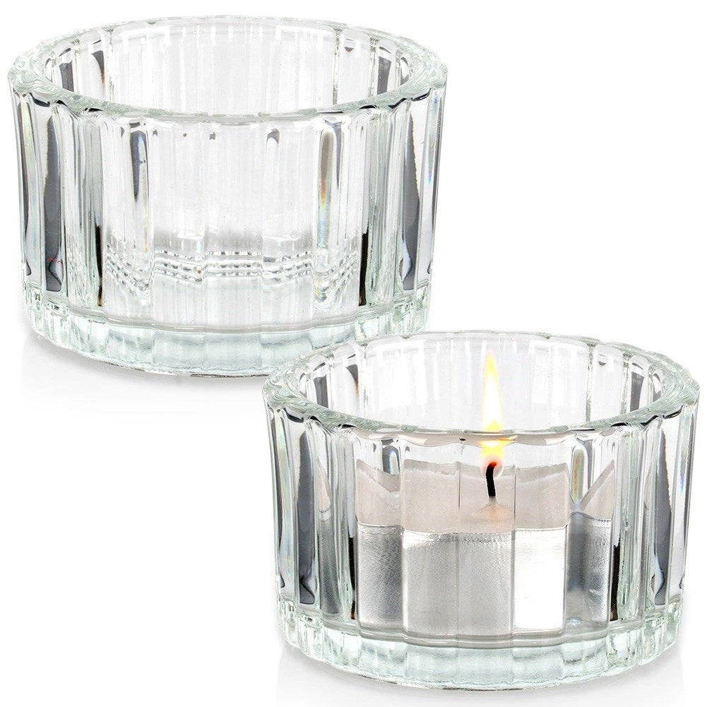 Home and Styling Collection Candle Holder Glass for Tealight Clear 5.7cm x 3.5cm Pack of 2 CD1003070 | Ideal for Home Decor-Weddings and Gift Giving | Elegant Ribbed Design