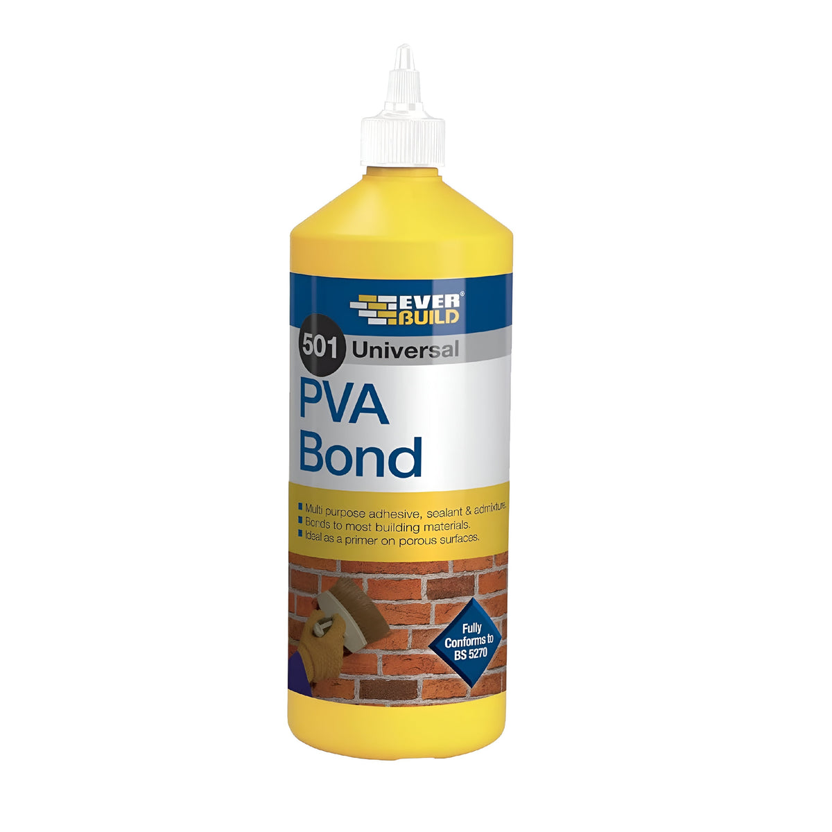 Everbuild 501 Universal P.V.A. Bond Yellow 500ml PVA05L | Multi Purpose Adhesive - Sealent and Admixture | Bonds to Most Building Materials | Ideal as a Primer on Porous Surfaces | Fully Conforms to BS5270
