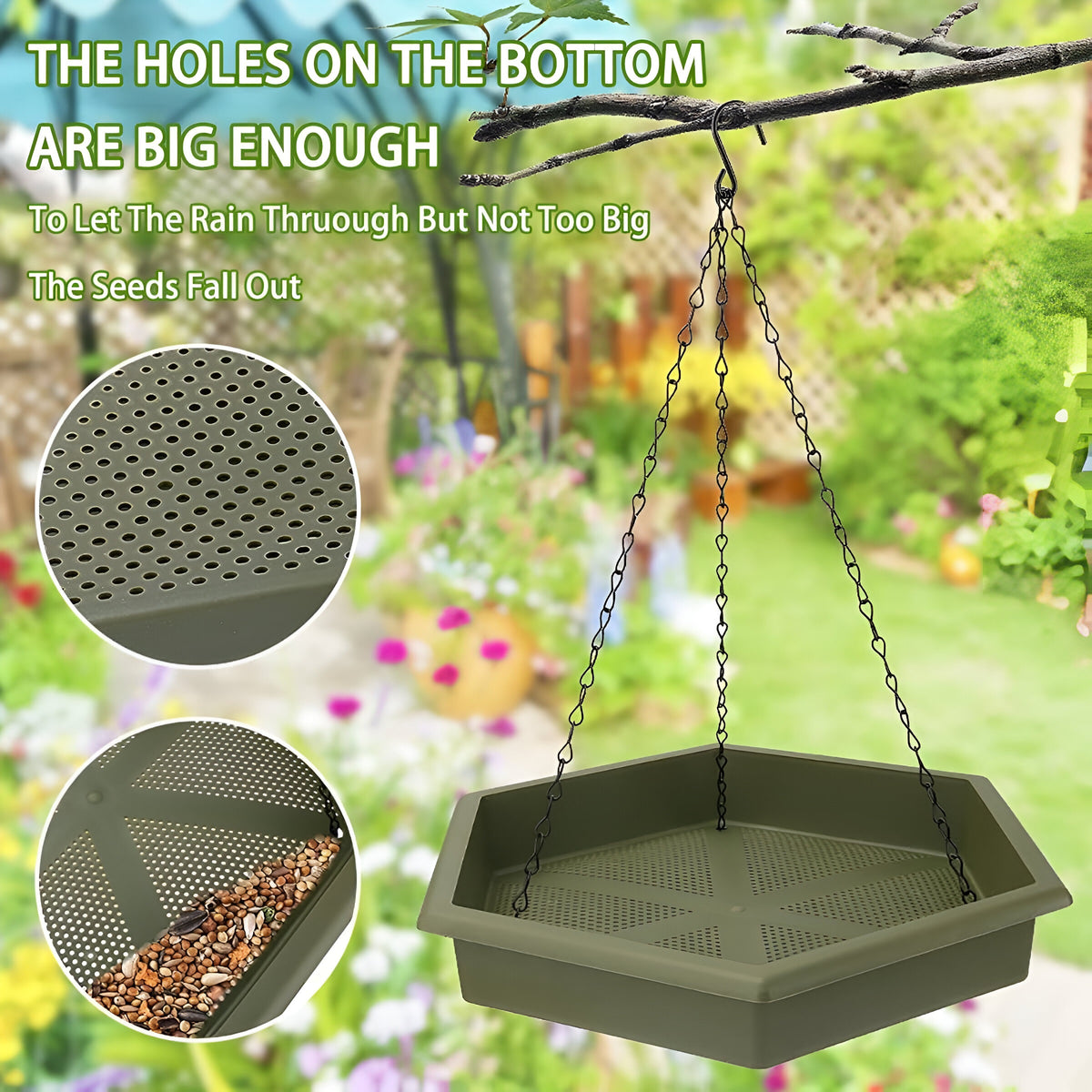 Redwood Leisure 2 in 1 Bird Feeder and Bath Navy Green BF128 | Easy to Hang and Refill