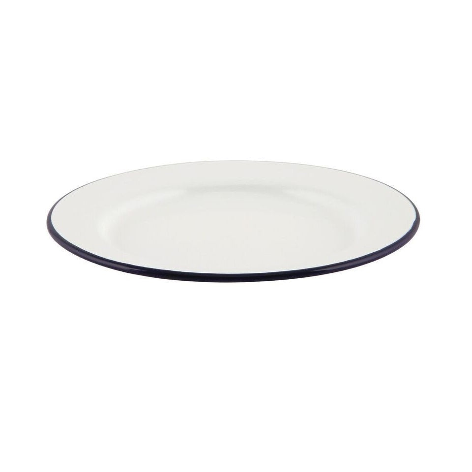 Falcon Enamel Dinner Plate with Blue Rim White 26cm 45026 | Durable and Lightweight | Plate for Indoor and Outdoor Use