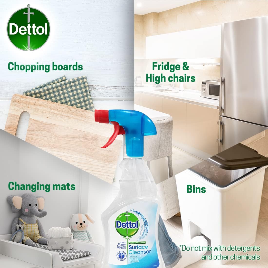 Dettol Anti-Bacterial Surface Cleanser Spray Clear 500ml | Non-Bleach | No Tain | No Odour | Household Disinfectant Cleaner