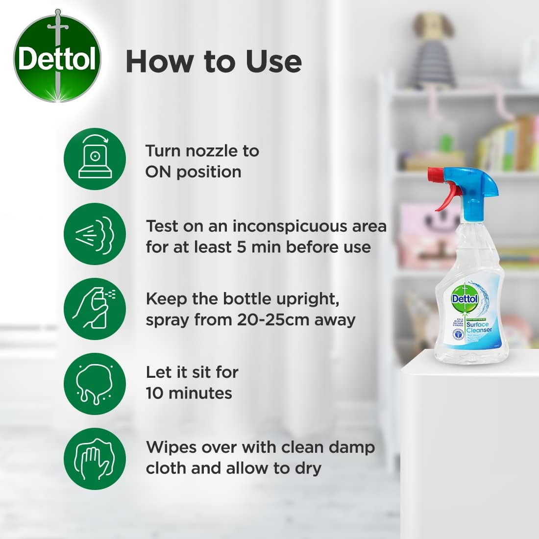 Dettol Anti-Bacterial Surface Cleanser Spray Clear 500ml | Non-Bleach | No Tain | No Odour | Household Disinfectant Cleaner