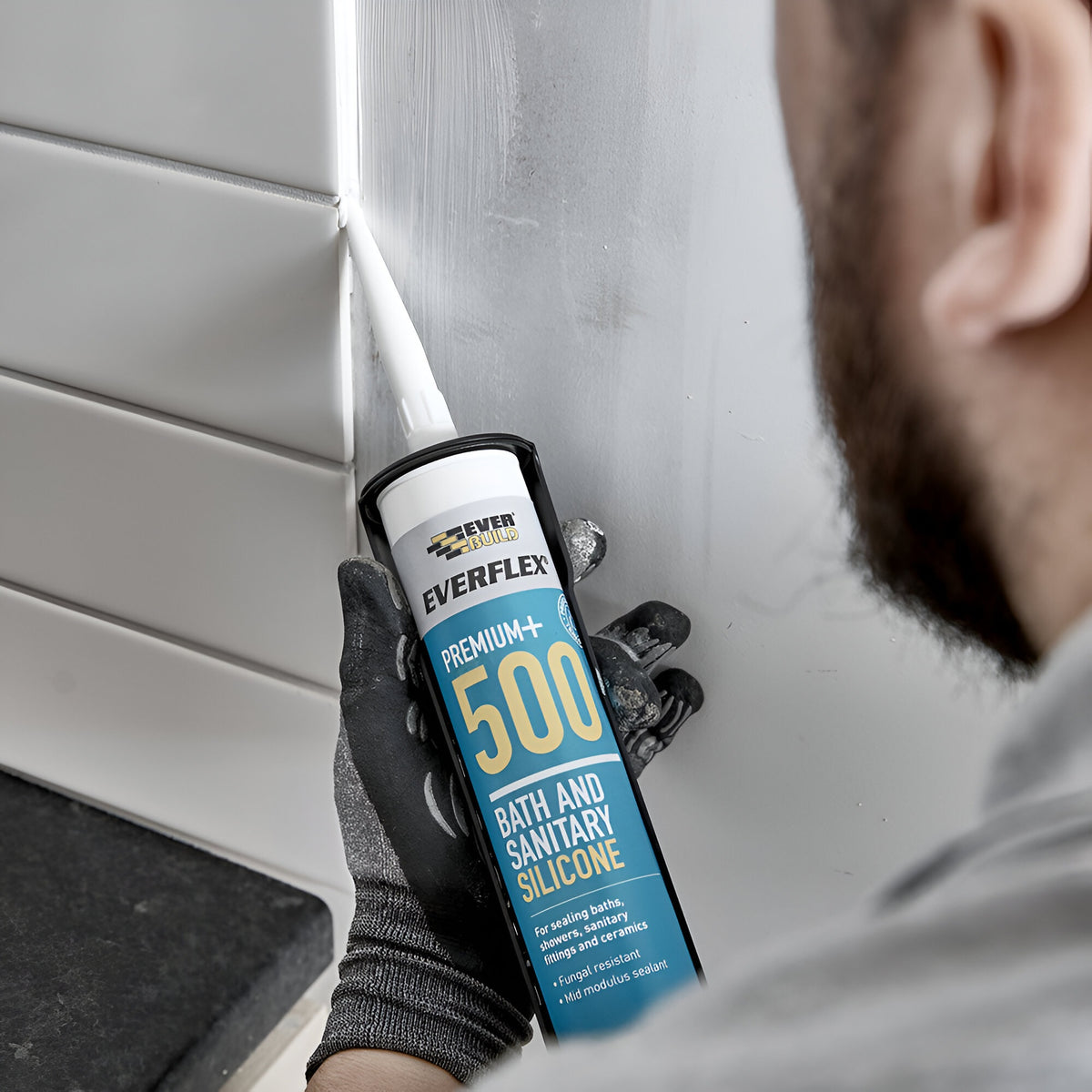 Everbuild Everflex Premium Plus 500 Bath and Sanitary Silicone White Standard Cartridge 500WE | For Sealing Baths-Showers-Sanitary-Fittings and Ceramics | Fungal Resistant | Mid Modulus Sealant