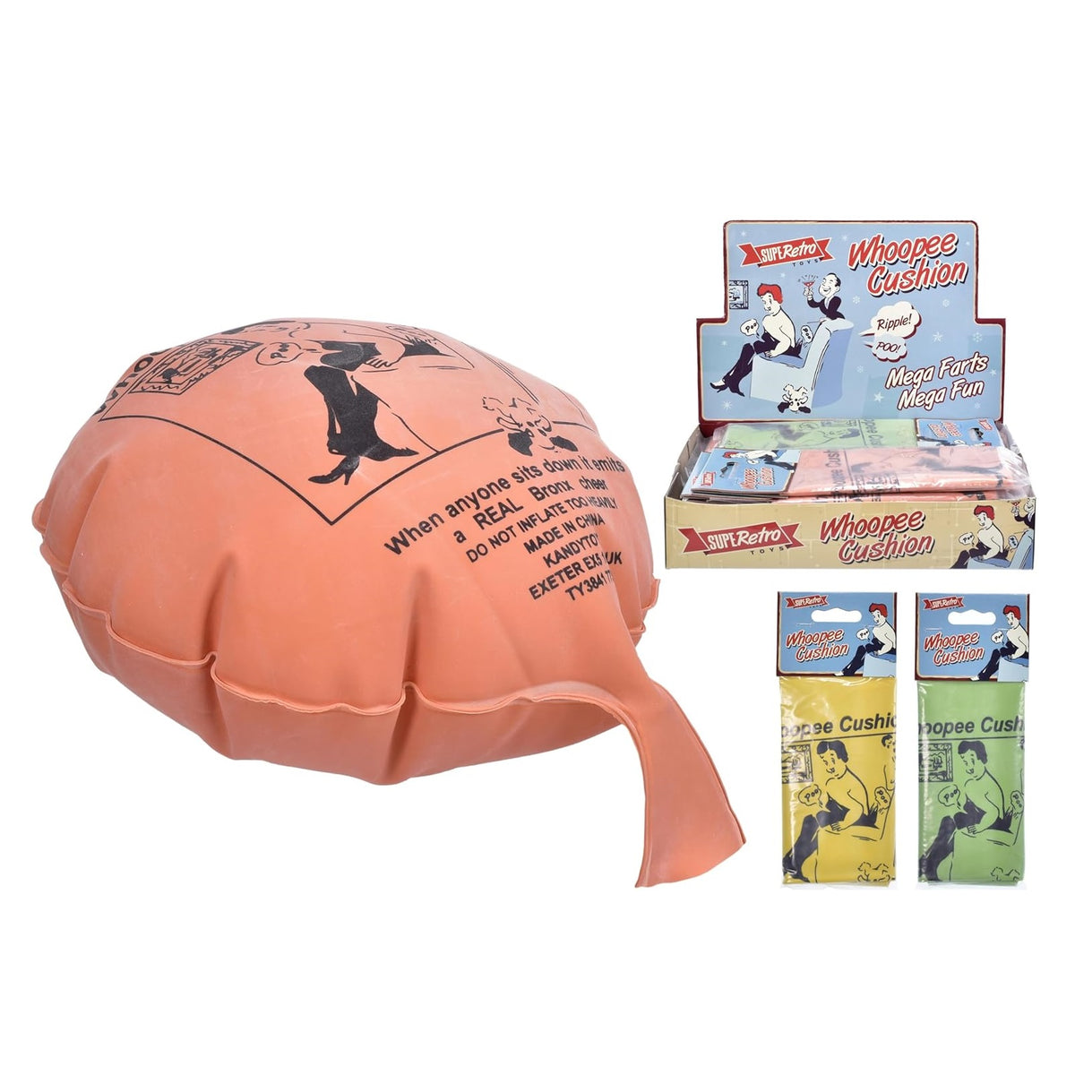 Kandy Toys Super Retro Whoopee Cushion Assorted Colours Pack of 1 TY3841 | Classic Prank Toy for Kids and Adults | Mega Farts-Mega Fun