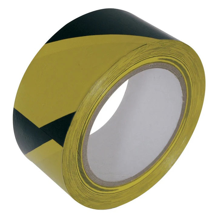 OHSA Hazard Warning Tape Black and Yellow 50mm x 33Mtr HW00375033BYU | Safety Floor Marking Adhesive Tape | For Indoor-Outdoor Use in Warehouses-Construction Zones and Work Areas