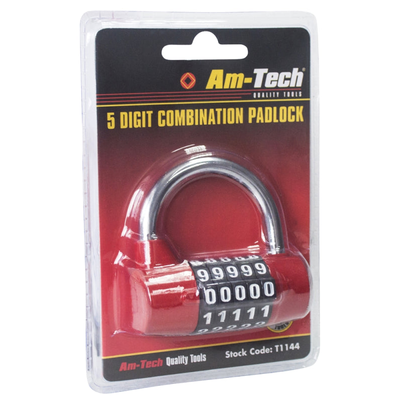 Amtech 5 Digit Combination Padlock Red and Black T1144
