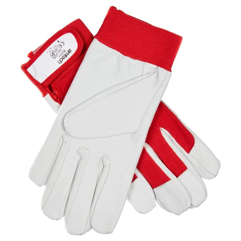 Amtech Fine Leather Palm Gloves Red and White Large N2311
