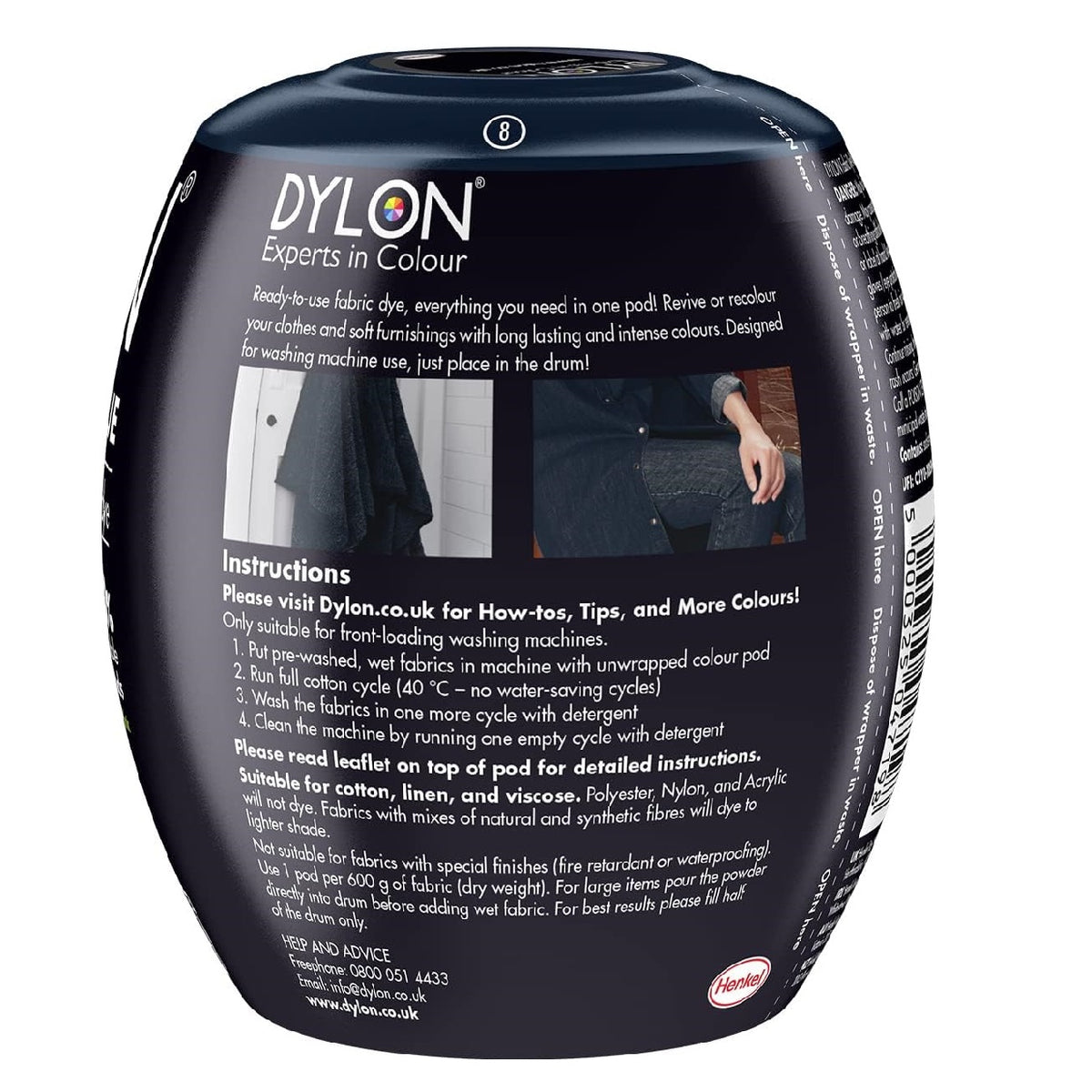Dylon All-in-1 Fabric Machine Dye Powder Pod Navy Blue 350g 2204430 | Fully Recyclable Pod | Ready to Use