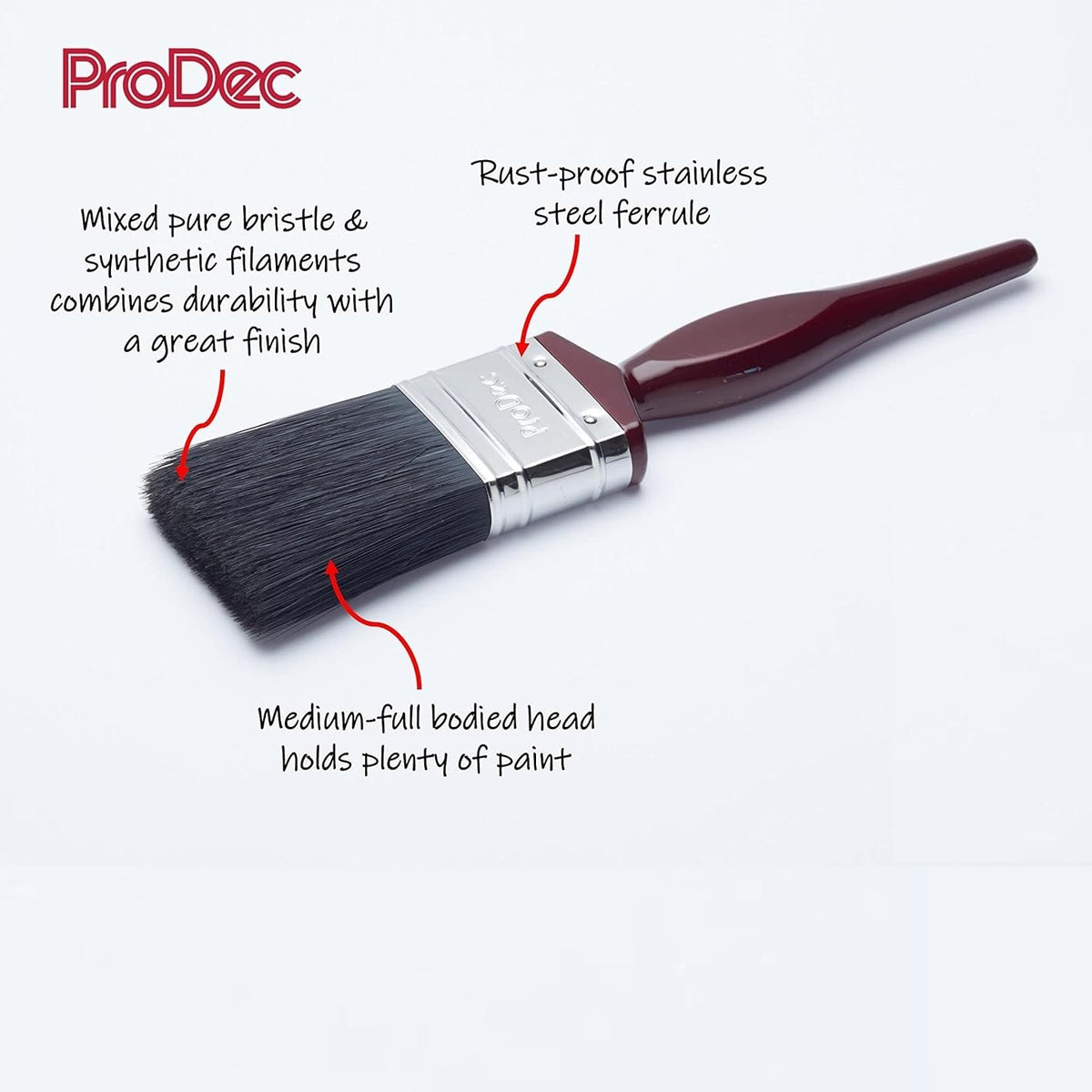 ProDec Contractor All Purpose Paint Brush Maroon 2.5-Inch PBPT015 | Mixed Bristle and Synthetic | Rust-Proof Ferrule | Holds More Paint | Suitable for All Paints and Varnishes