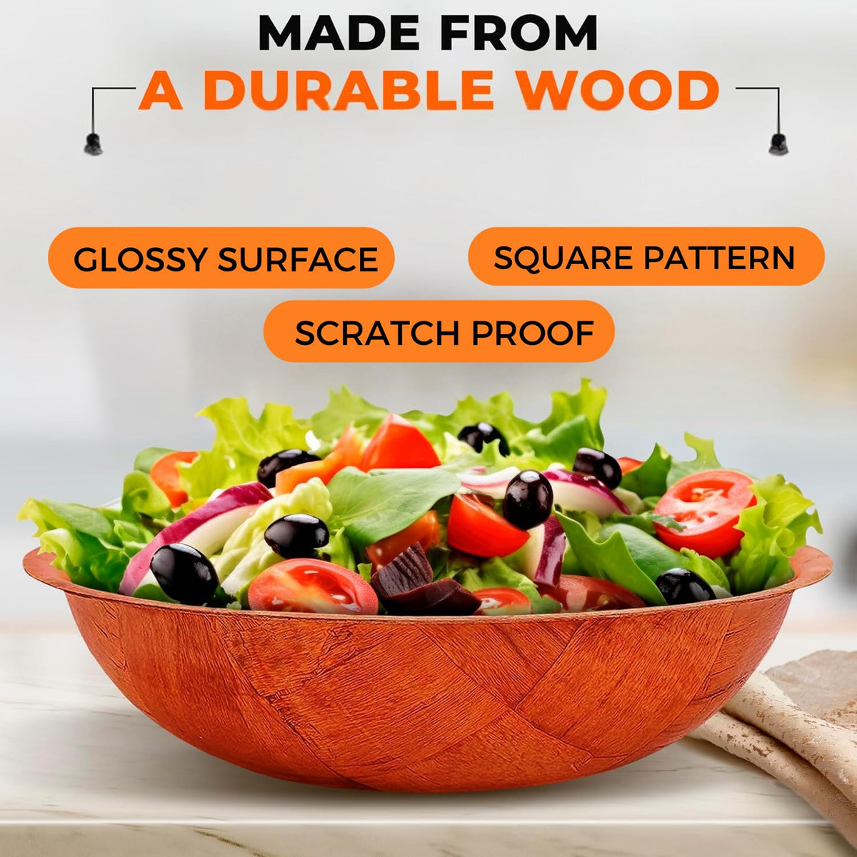 Zodiac Round Wooden Salad Bowl Brown 6-Inch YT6R | Serving Dish for Salads-Fruits and Snacks | Eco-Friendly | Strong and Durable